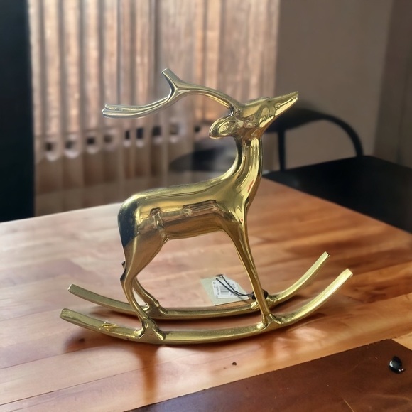 West Elm Brass Holiday Decorative Rocking Reindeer - Picture 9 of 9